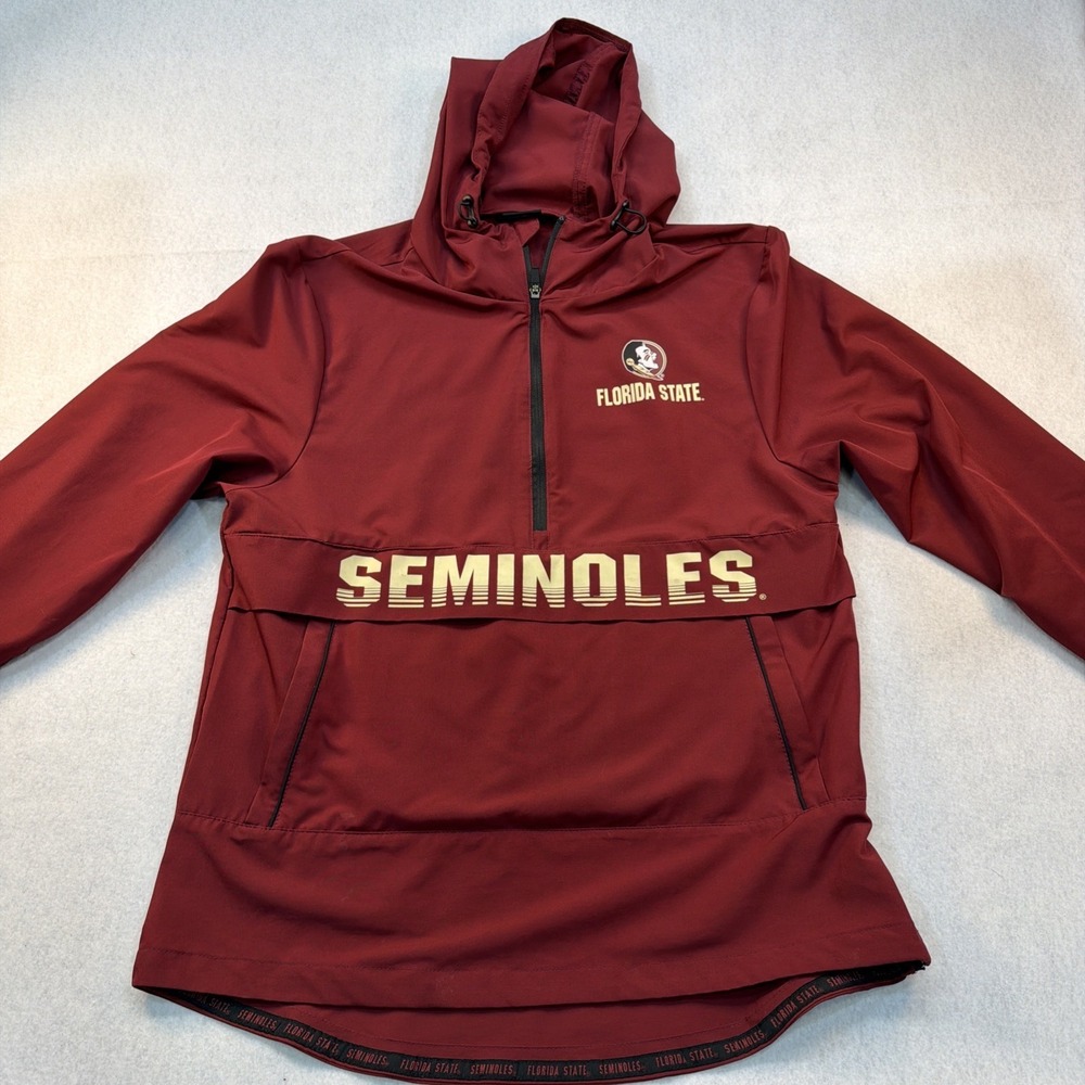 Florida State, Seminoles Jacket Mens Medium 1/4 Zip‎ Windbreaker Hoodie Maroon